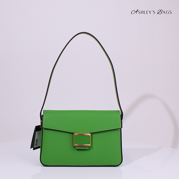 Kate Spade New York Katy Textured Leather Medium Shoulder Bag In Green - Picture 1 of 11